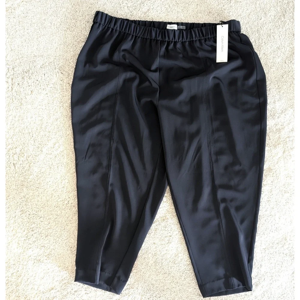 Calvin Klein Womens 2XP Navy Blue Pull On Elastic Waist Tapered Pants Work - Picture 1 of 9